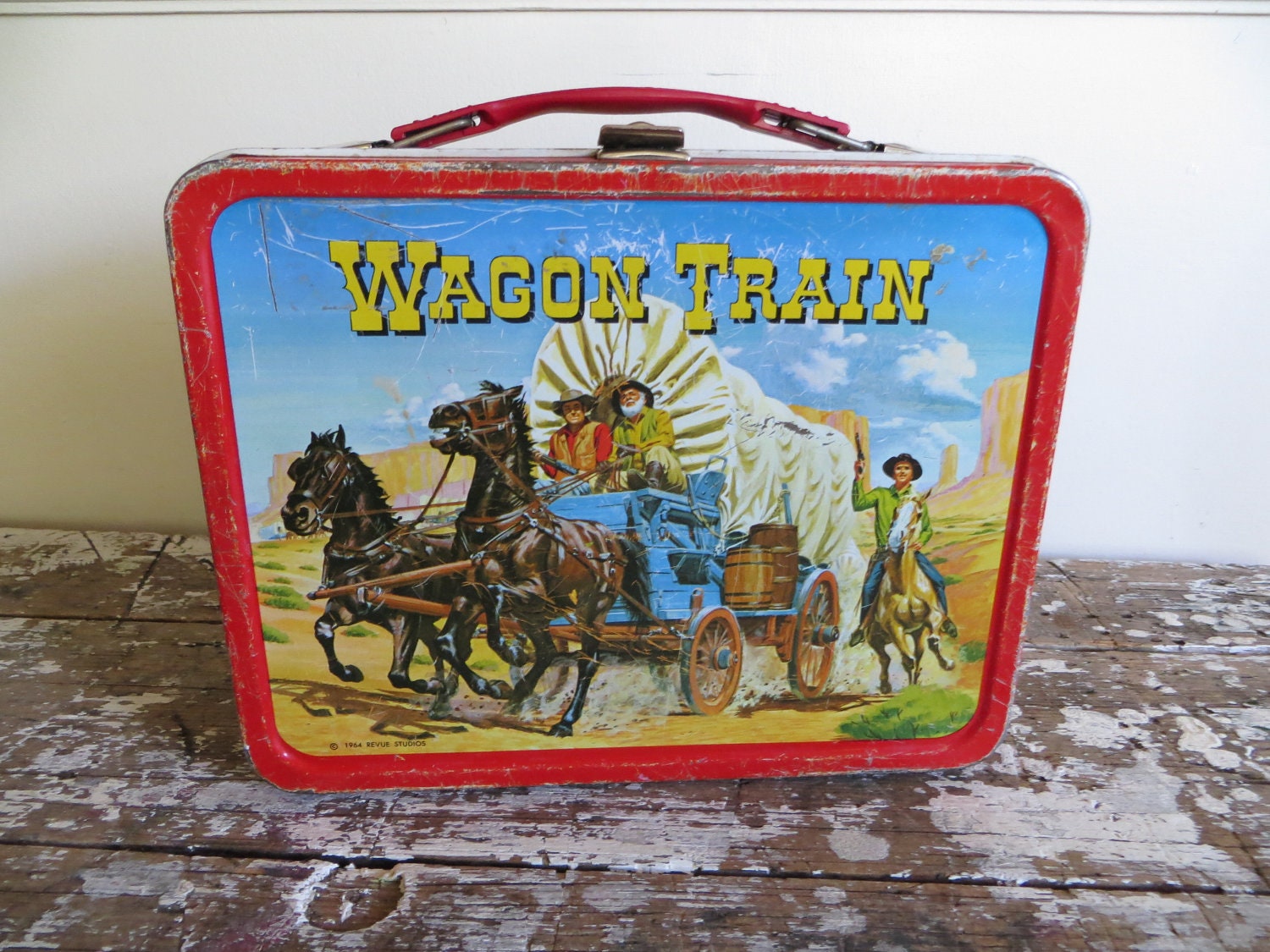 Vintage Wagon Train Lunchbox Metal Lunchbox Childs Lunchbox Lunchpail Childs Toy Storage Western Decor