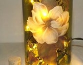 Magnolias & Strawberries Bar/Table Recycled Wine Bottle Accent Lamp/Lite-STUNNING- GREAT GIFT Idea