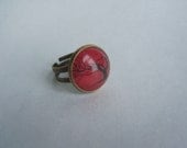 Deep Red Tree Ring - Antique Bronze Adjustable Ring - ...on Tenth