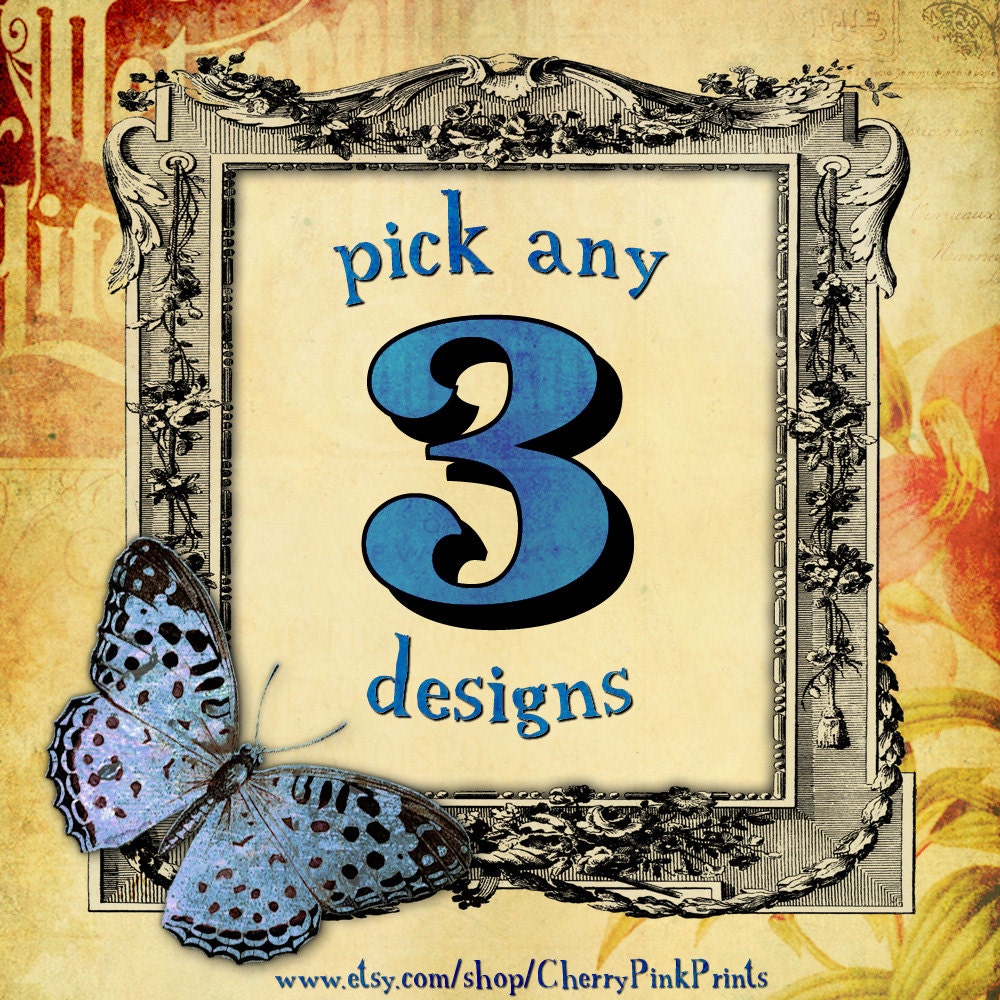 SALE - BUY 3 DESIGNS of your choice - Digital Collage Sheets Scrapbooking Supplies vintage scrapbook paper designs digital download
