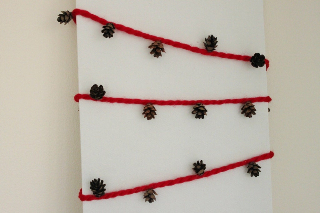Mini Pinecone Garland - yarn - 8 feet - red, medium green, lime green, cream, or natural