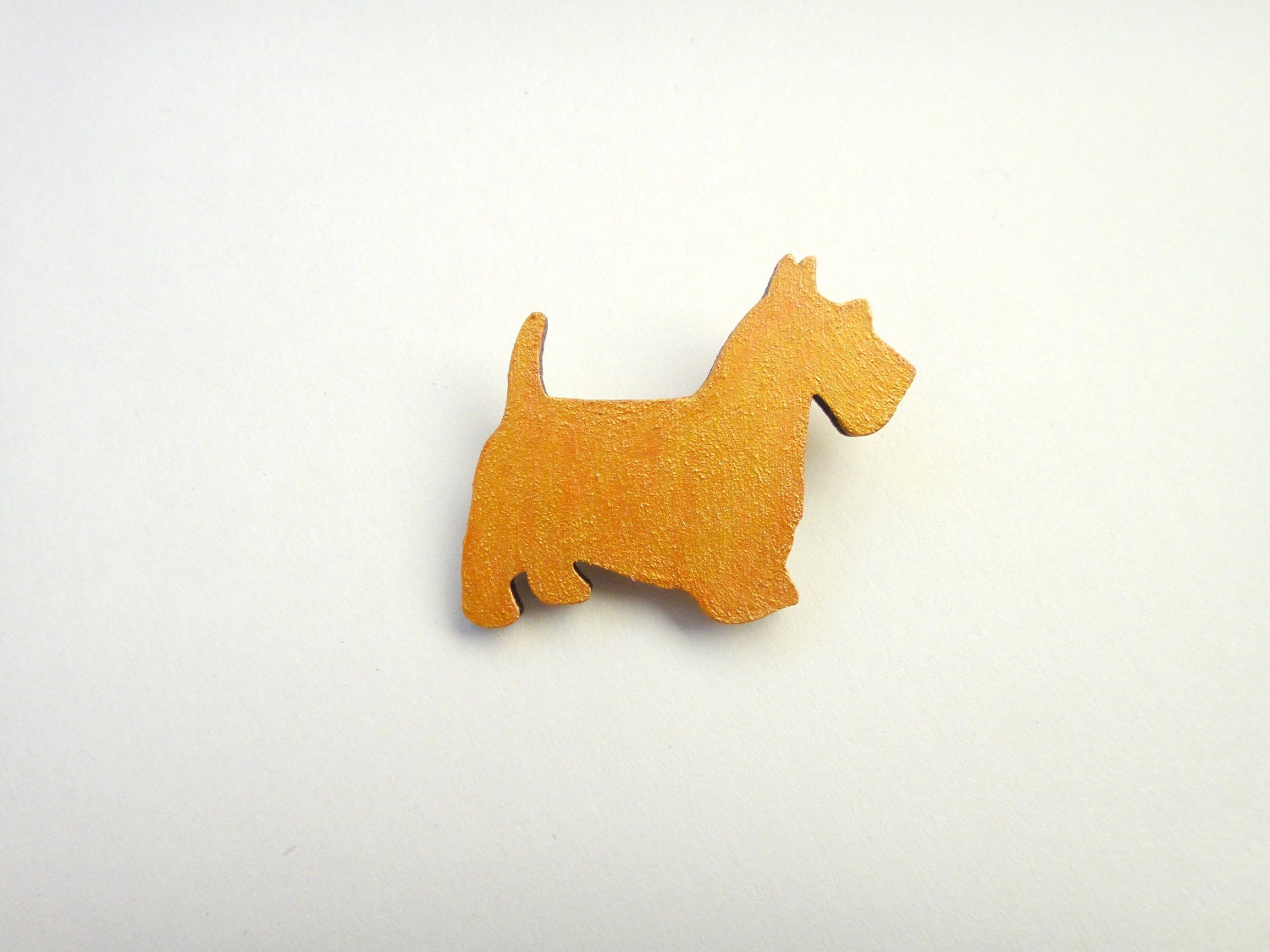 Modern Wood Scotty Dog Brooch, Scottie Dog Pin, Scottish Terrier Goldern Yellow