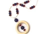 Baby Shower Gift - Wooden Teething/ Nursing Necklace for Mom - Garnet Red and Purple