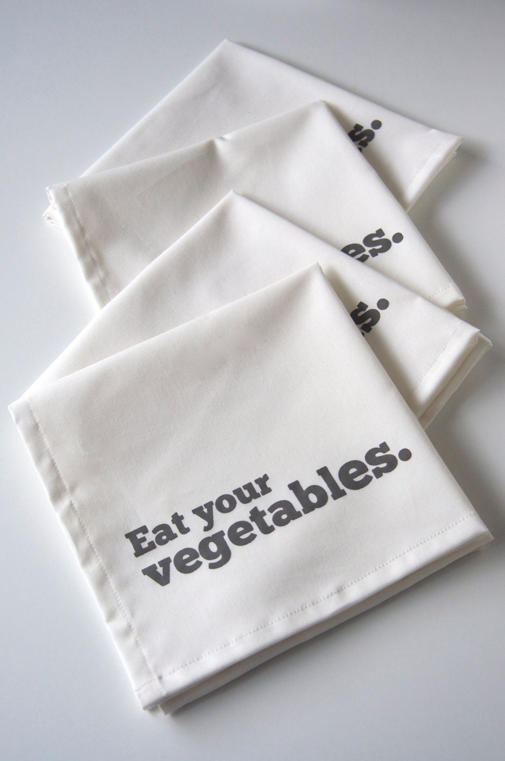 Set of Four Cotton Napkins, Hand Printed in Eat Your Vegetables