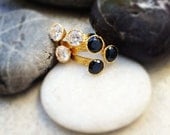 statement ring black zirconia faceted stones gold gemstone cocktail ring feminine israel jewelry