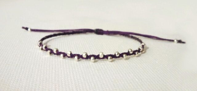 tiny faceted silver nuggets beaded dainty adjustable friendship bracelet. riley.