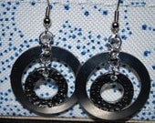 Silver Geometric Circle Dangle earrings, upcycled earrings, textured earrings