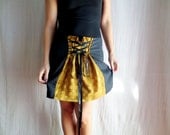 Mustard black mini skirt - corset skirt linen skirt black skirt womens skirt