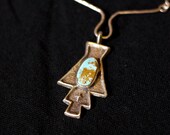 Sterling Silver Tufa Cast Necklace with Rare Cerrillos Turquoise
