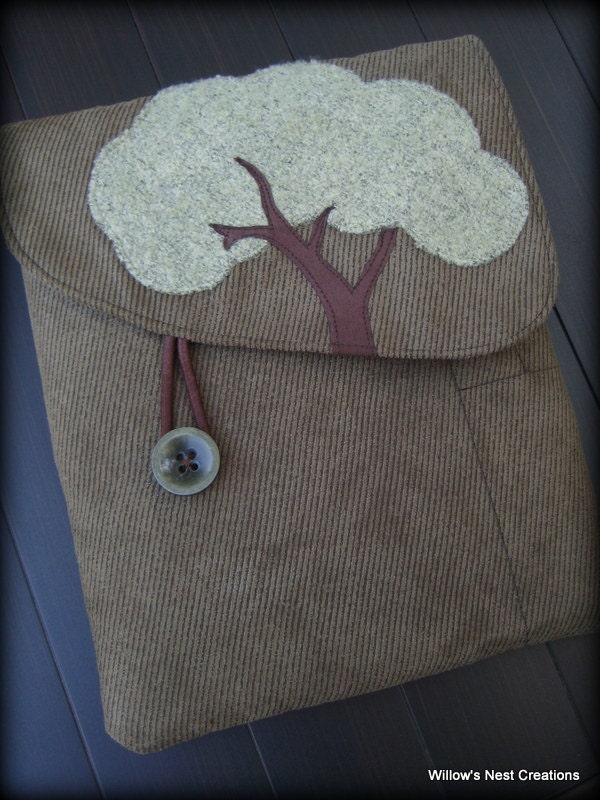 Woodsy Forest Tablet Case Made from Upcycled Fabrics in Olive Green - WillowsNestCreations