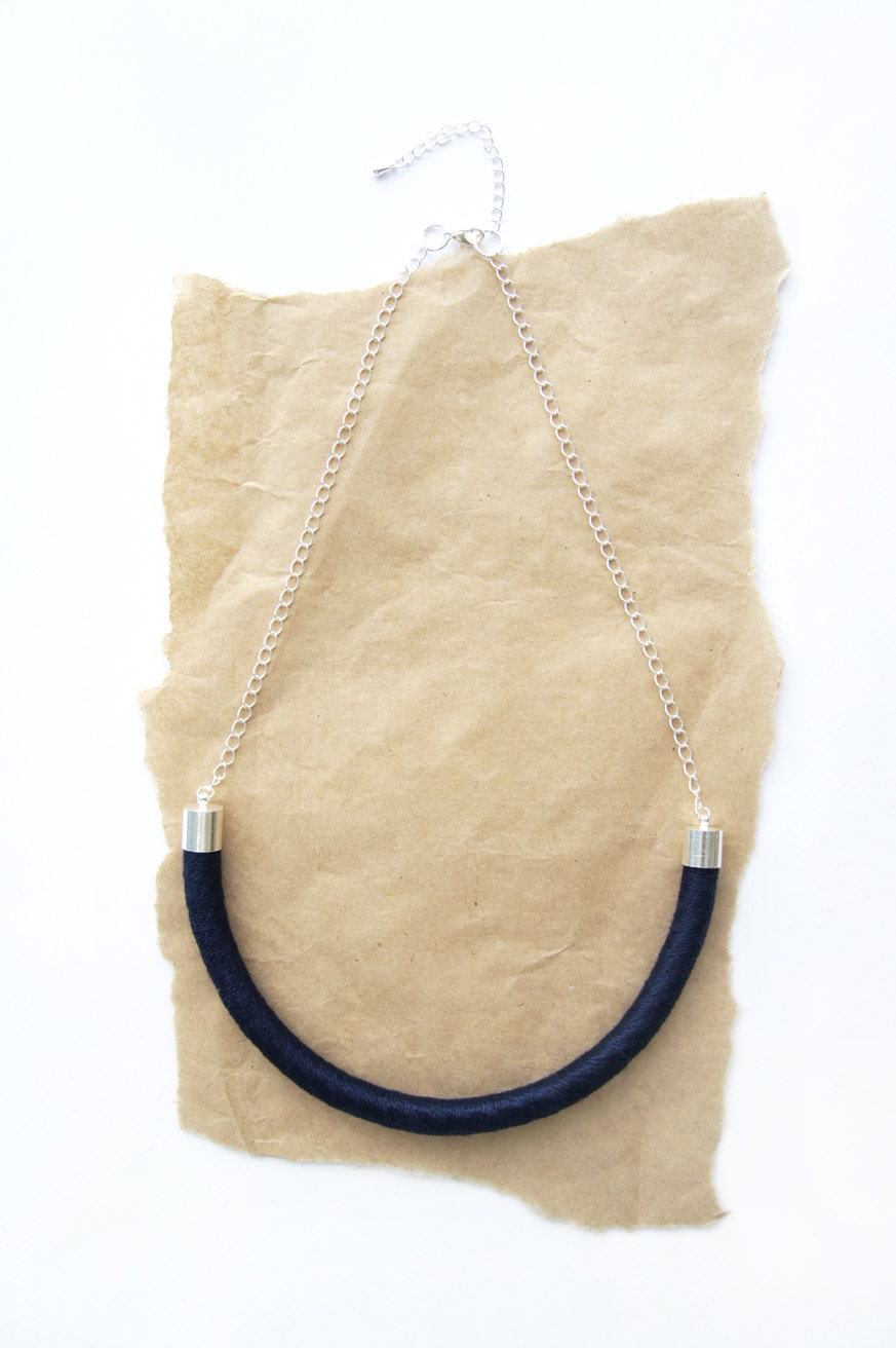 Cotton Wrapped Rope Necklace - Navy Blue