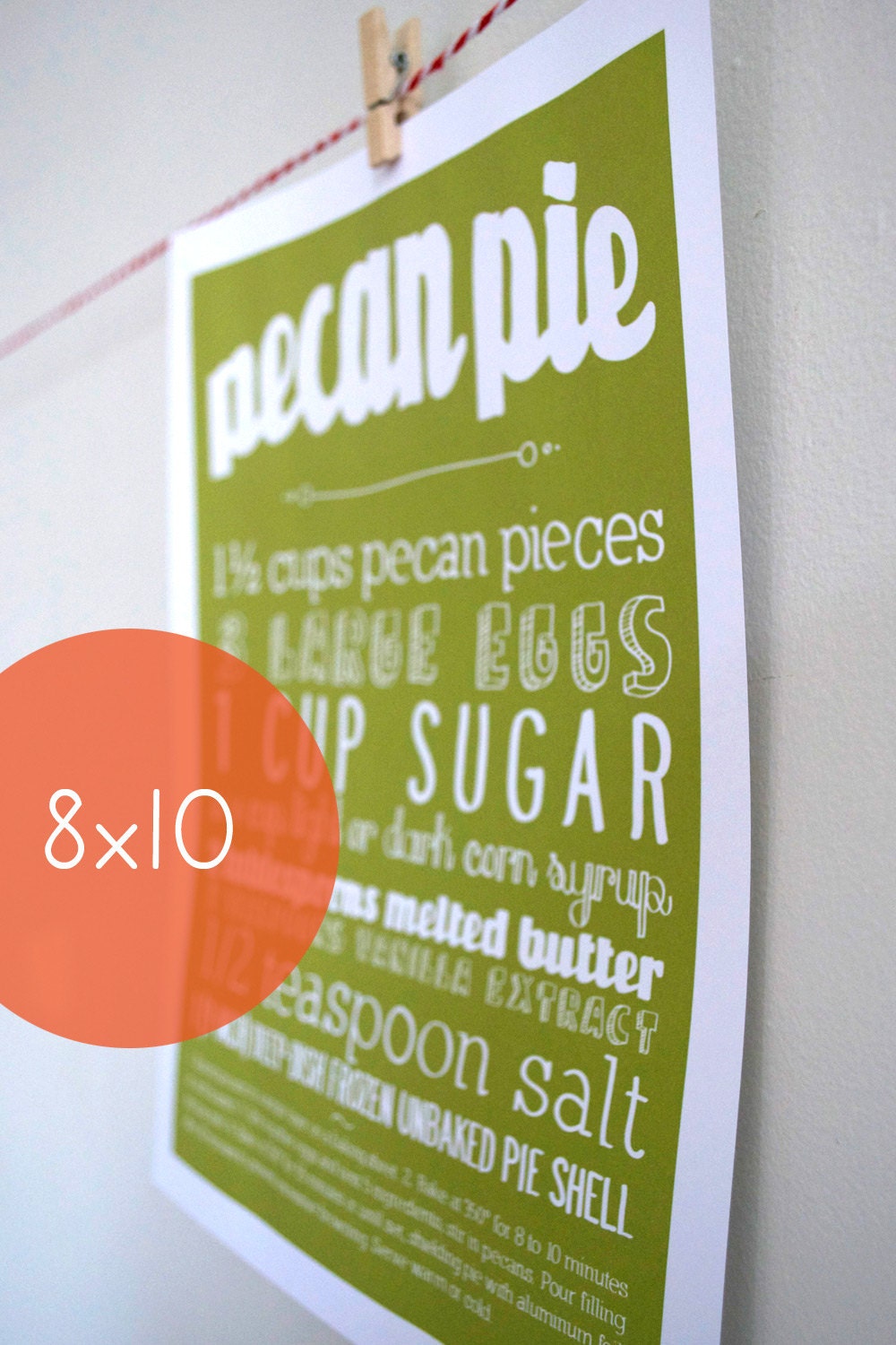 8x10 Pecan Pie Kitchen Art Print with Handlettering