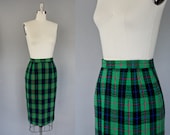 50s style plaid wool skirt / Beacon in the Fog / size small