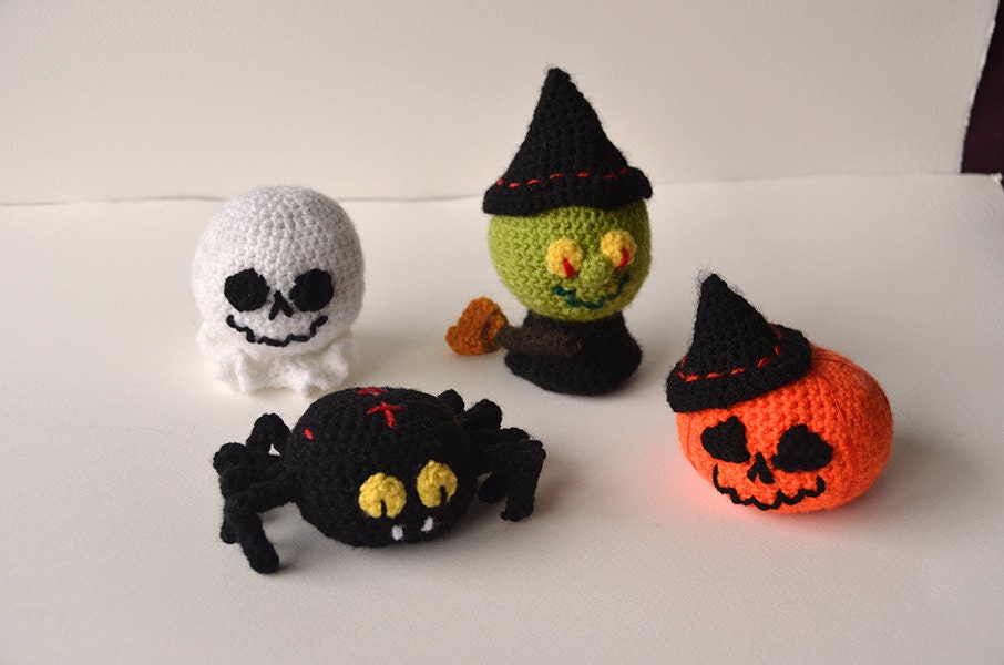Halloween Crochet Set - Witch, Pumpkin, Ghost, Spider - Cute - Amigurumi - Plushie - Toy - Play Kit - Bulk CROCHET PATTERN No.45