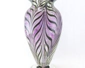 Hand Blown Art Glass Vase - Hyacinth Purple and Lilac - Feather Pattern