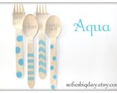 Hand Stamped Wooden Spoons/Forks--stamped utensils-hand stamped utensils- ice cream spoons-birthday utensils-25 count Il_170x135