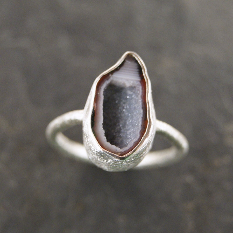 Teardrop Druzy Geode Ring in Sterling Silver