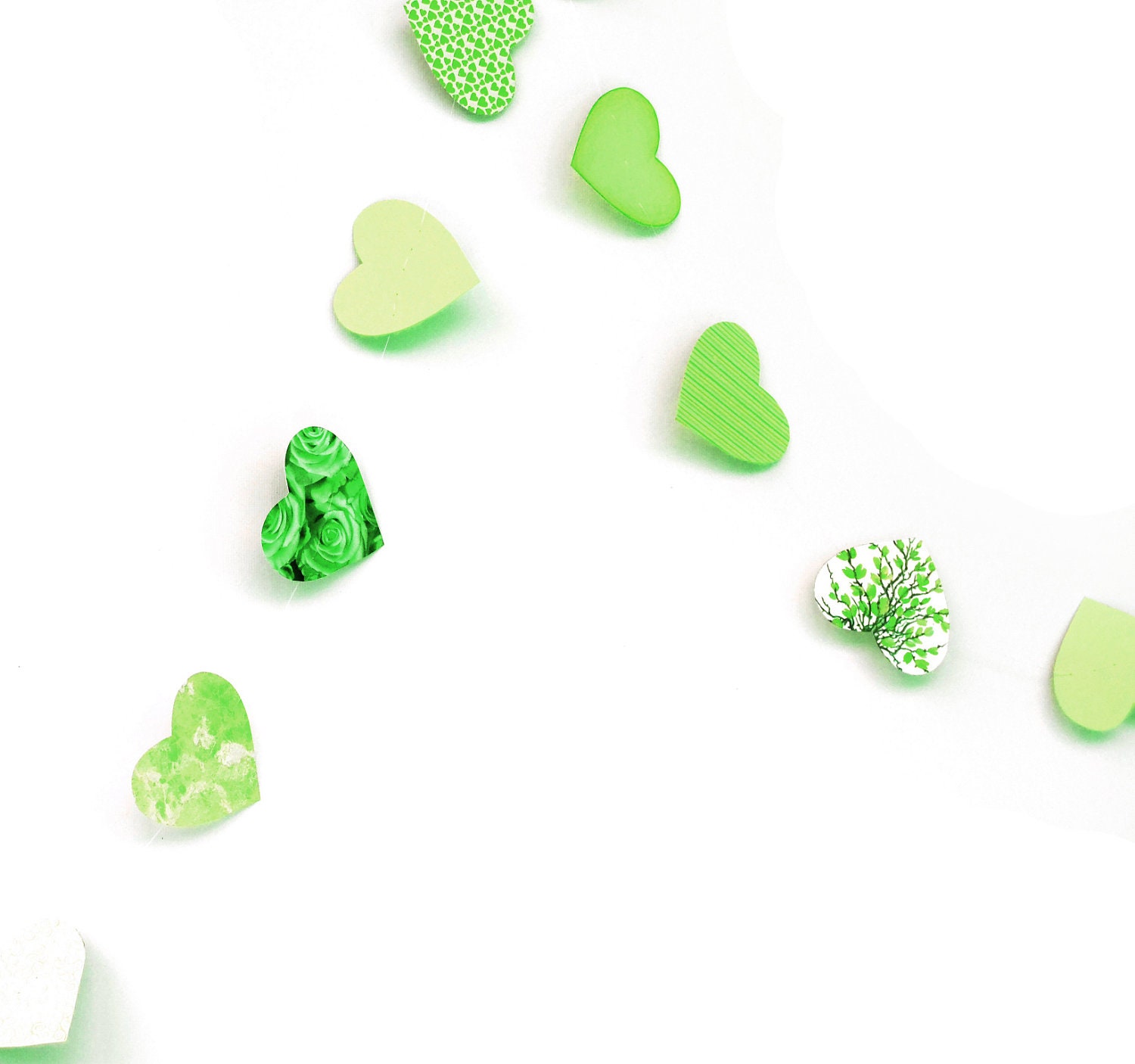 Green garland in paper hearts