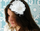 Bridal Fascinator - Bridal Headband - Celtic Bride-White Satin  -Bridal Accessories