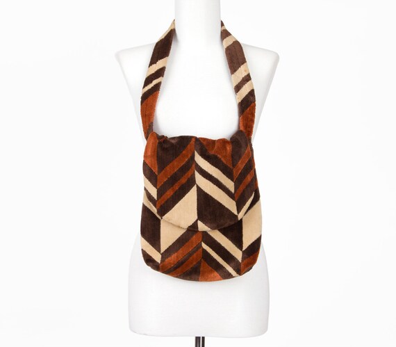 70s Carpet Bag Purse Brown Orange Chevron Vintage