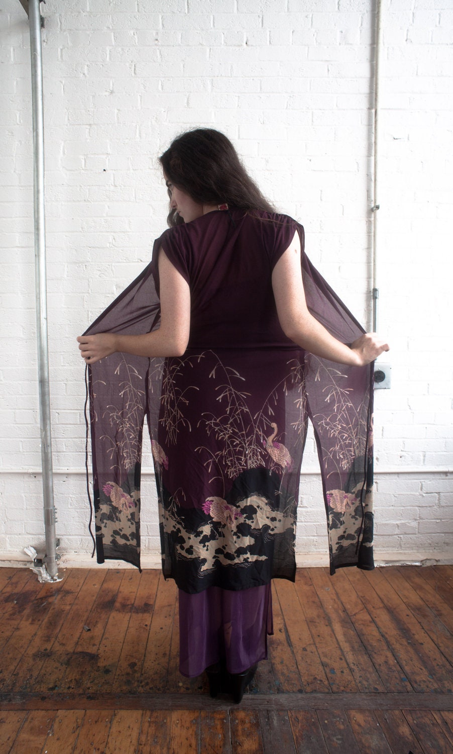 40s purple printed sleeveless robe