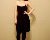 90s Grunge Goth Black Velvet Strappy Empire Mini Dress S / M
