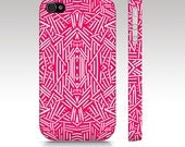 Hipster iPhone case, tribal iPhone 4s case, iPhone 5 case, fashion tribal aztec pattern design in coral pink, trendy art for your phone
