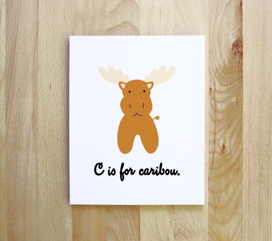 C is for Caribou Moose woodland animal portrait nursery illustration 8x10