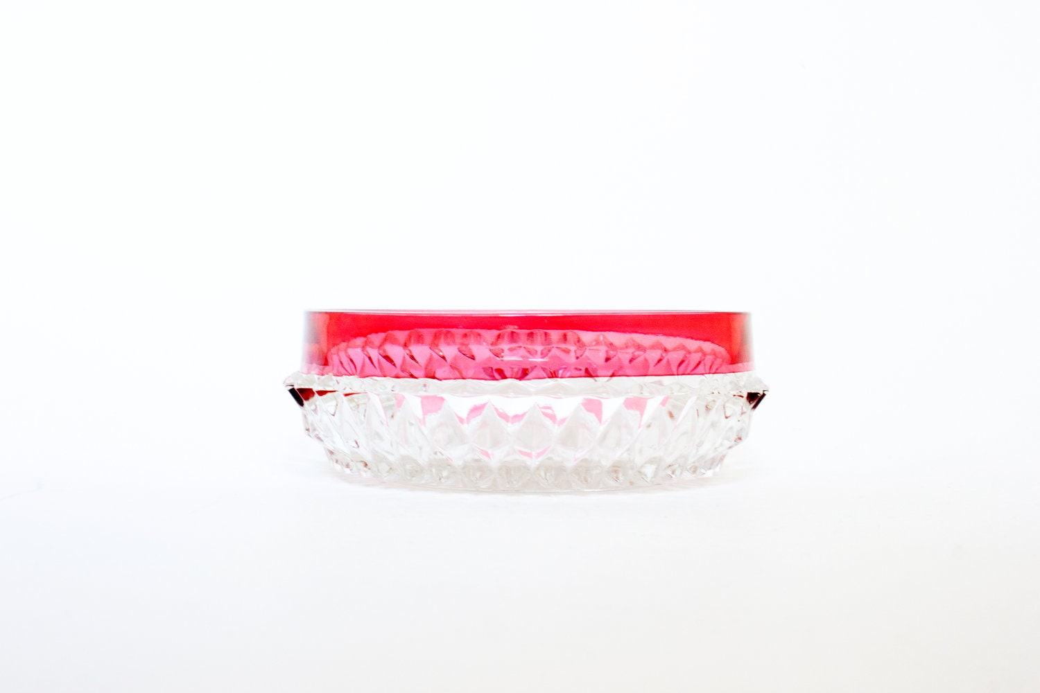 Vintage Glass Serving Bowl Pink Ruby Glass Border Free Shipping