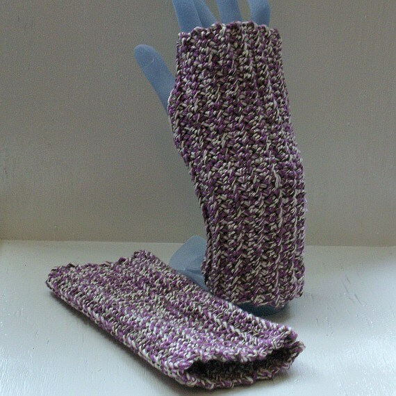 Purple Pima Cotton Fingerless Gloves, Ribbed, brown, lilac, white, multi colored