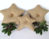 patriotic decor, star burlap pillows, rustic home decor, woodland, primitive country living, brown, set of 3, wedding decoration