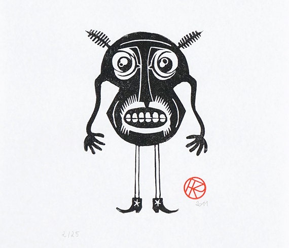 Art print. Portrait of Eckbert Hollandsworth. Linocut, handprinted, limited edition.