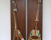 Mid Century Ceramic Tile Harris Strong Musical Instruments on Wood - athomemodern