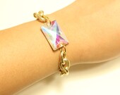 Small Textured Gold Chain with Aurora Borealis Crystal Stone Bracelet