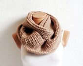 Women,Men infinity Scarf,Unisex ,infinity Scarf. Block Infinity Scarf. Loop Scarf, Circle Scarf, Neck Warmer. Coffee Beige Crochet Infinity