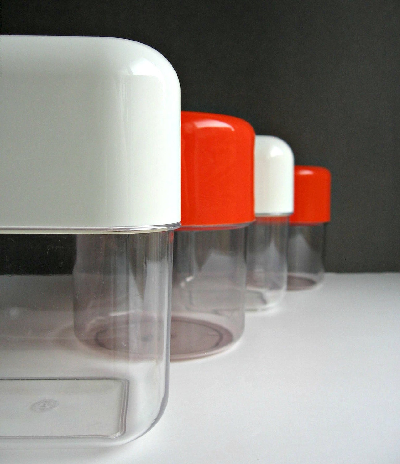 Set of 2 Italian Modern White Storage Containers Canisters / Modernist Space Age Plastic / Kartell Guzzini Heller Era