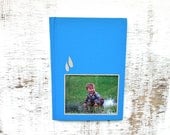 vintage book picture frame. READABLE vintage book as unique photo frame. Water:Experiments, 1980. sky turquoise blue science