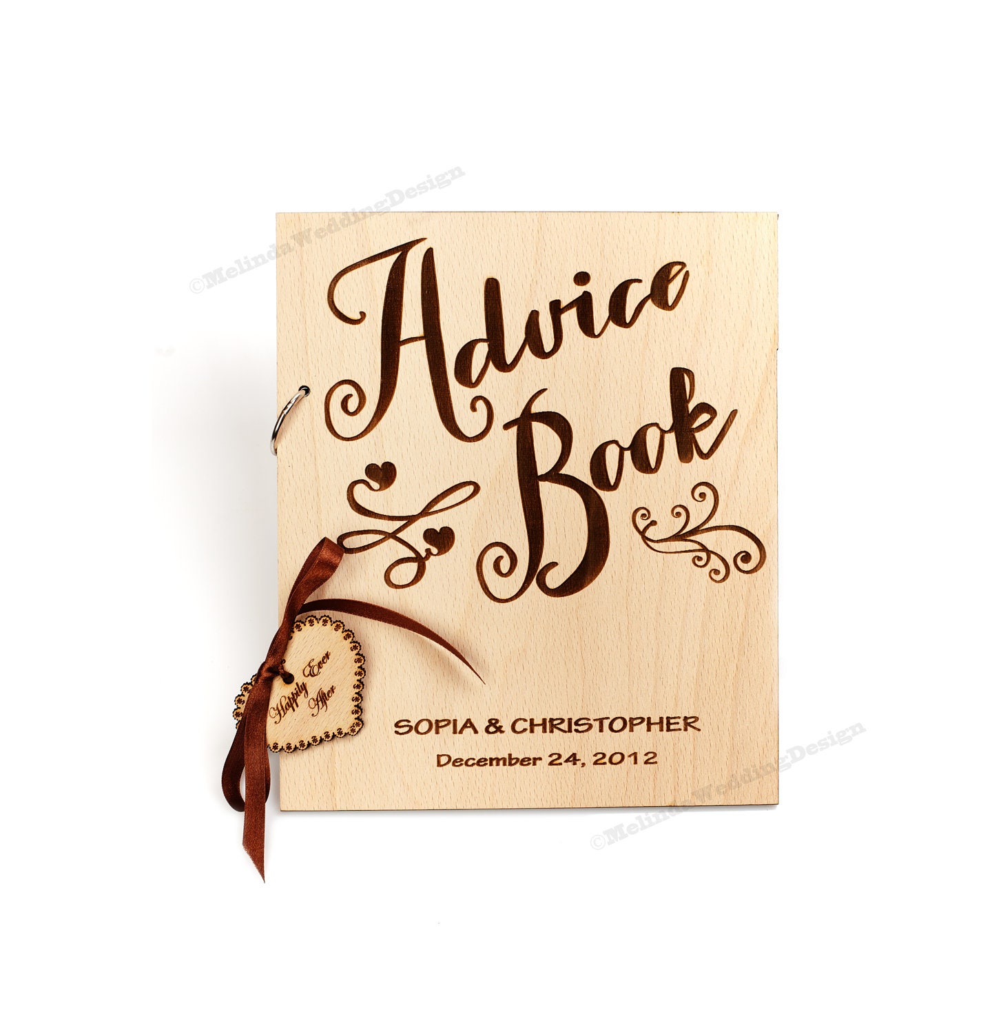 Wood Wedding Guestbook Advice Book Bridal Shower Gift with a Favor Tag