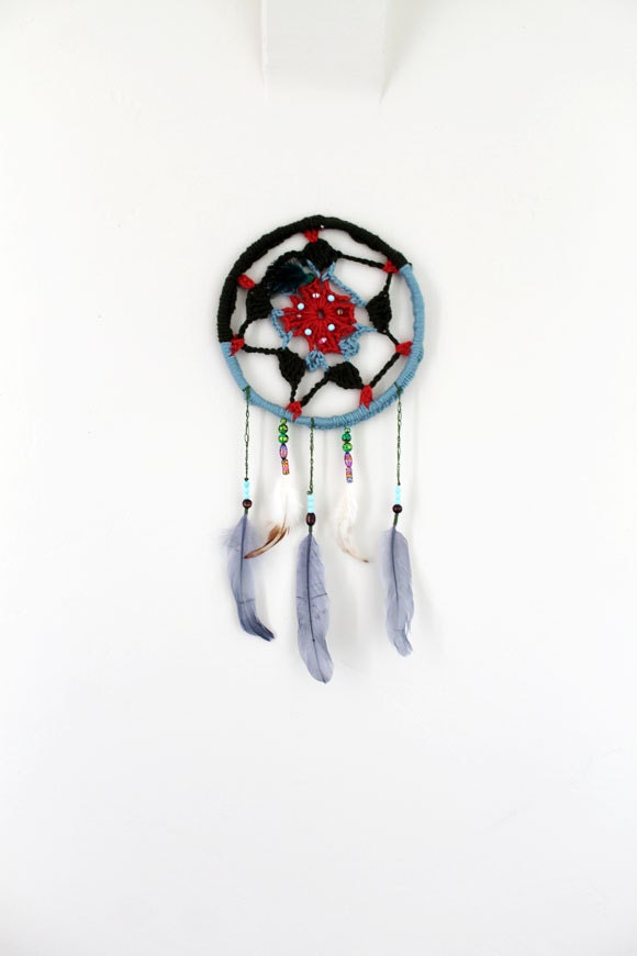Blue Green Peach Dream Catcher- Unique Wall Hanging- Housewares- Native American Inspired
