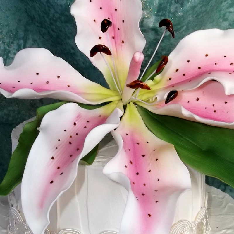 Large Pink Stargazer Lily Flower Cake Topper