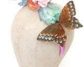 Ombre feather butterflies headband /  Girl's or Women's headpiece  / watercolor organza flowers