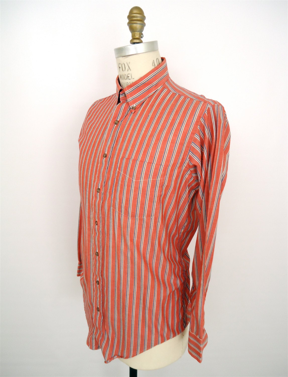 Prep Striped Shirt / ivy league red, blue & gold button-down / vintage long sleeve / men's large