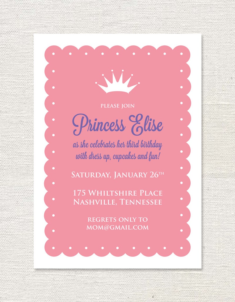 Princess Birthday Invitation - Tiara Party Invite - Personalized Printable Invite - Custom Birthday Party Invite - 5x7 DIY Printable Il_570xn