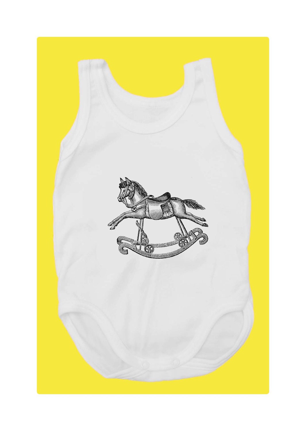 Billy the Kid (100% White cotton baby bodysuit with vintage rocking horse print)