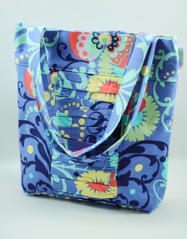 Ruffled Tote- Amy Butler Love Paradise Garden in Periwinkle