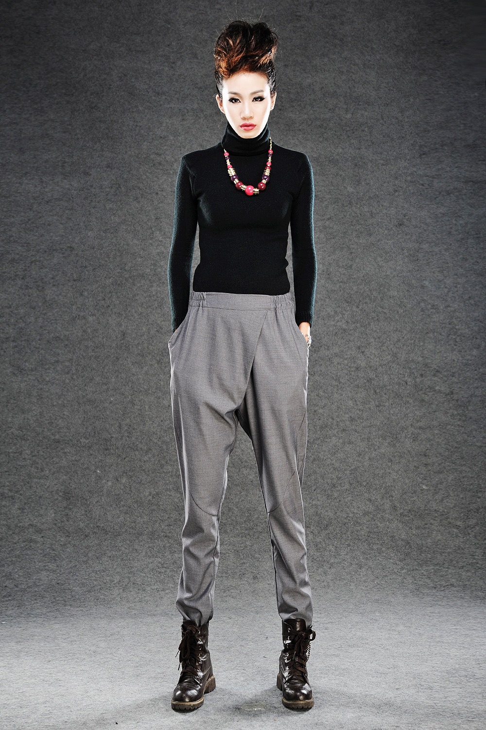 Elegance Casual The waist Pants in  Gray