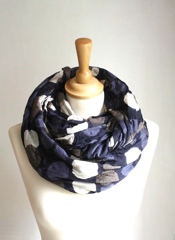 sale polka dot infinity scarf jersey scarf chunky oversized circle scarf xl winter accessories womens scarves blue  Crinkle Effect Fabric