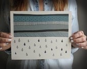 print . rain storm print 8 x 10 . geometric rain cloud print . rain drops . storm . cloud . rain . blue gray. home decor