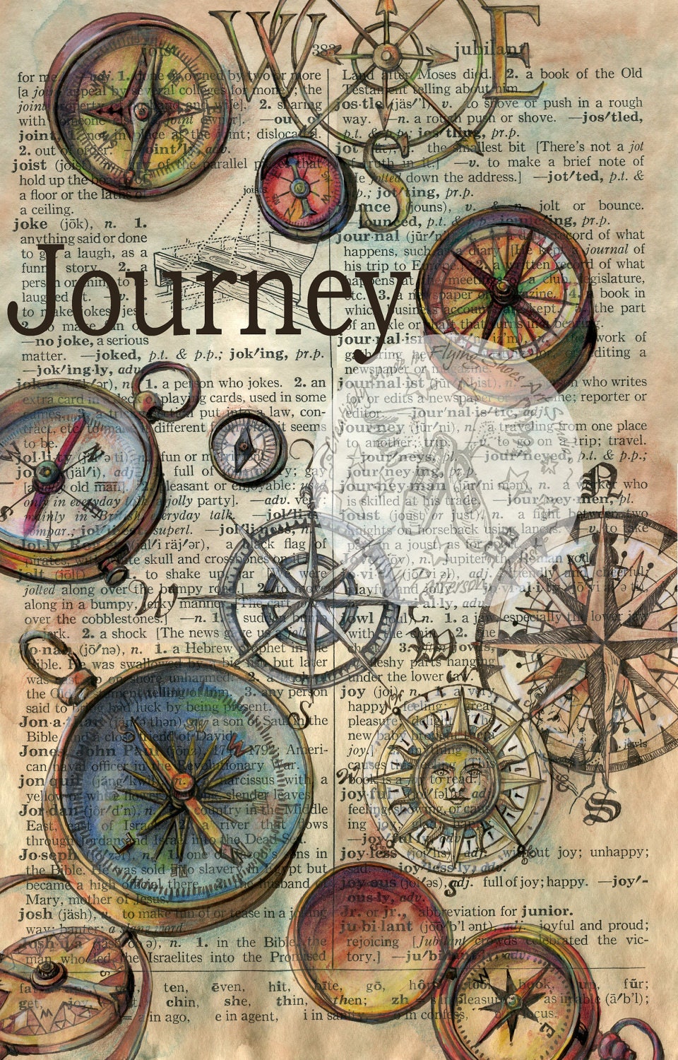 PRINT:  Journey drawing on Distressed Parchment
