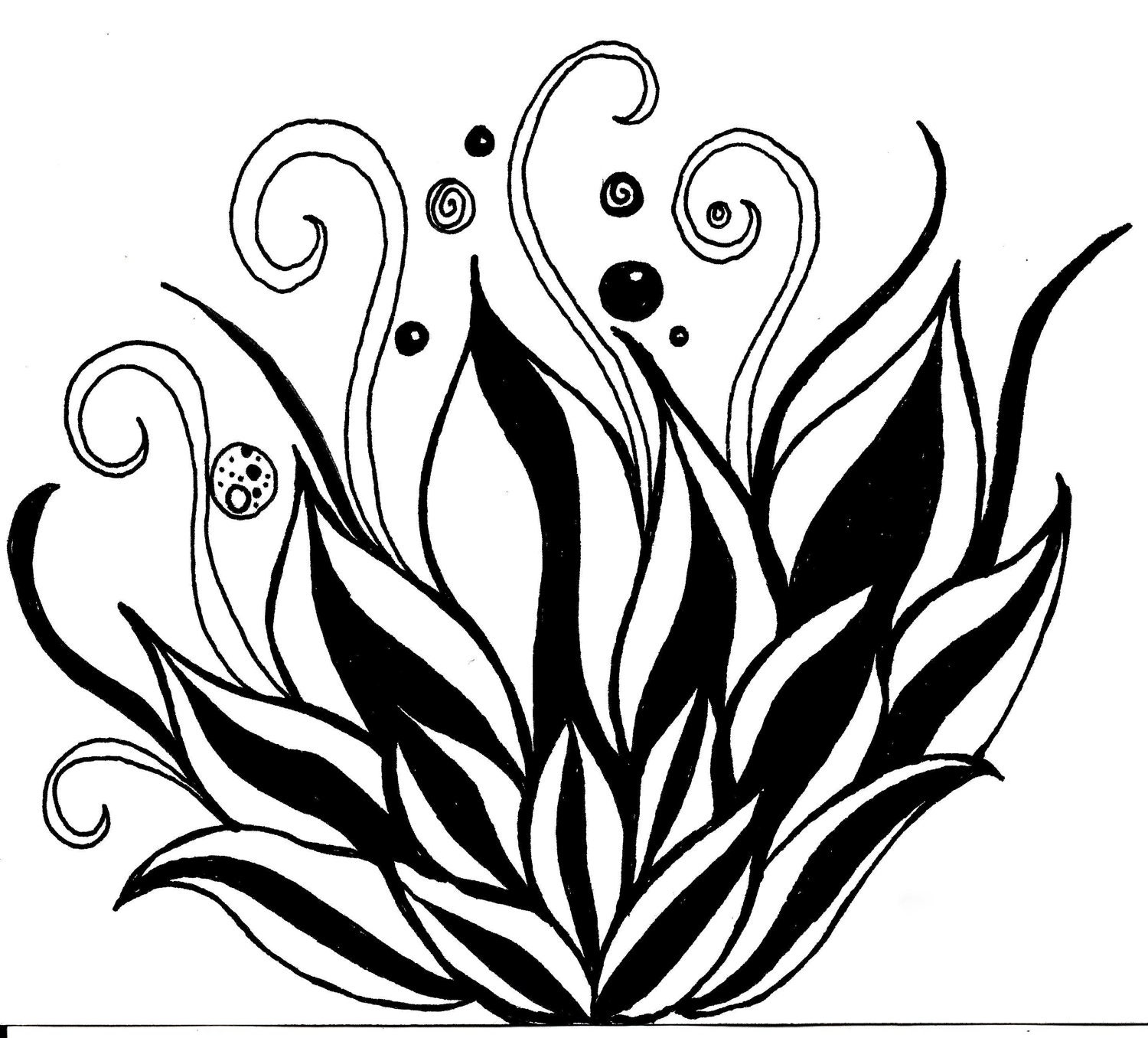 Black and White Art Pen and Ink Lotus Flower Illustration Signed 5 x 7 Print Home Decor Design Drawing
